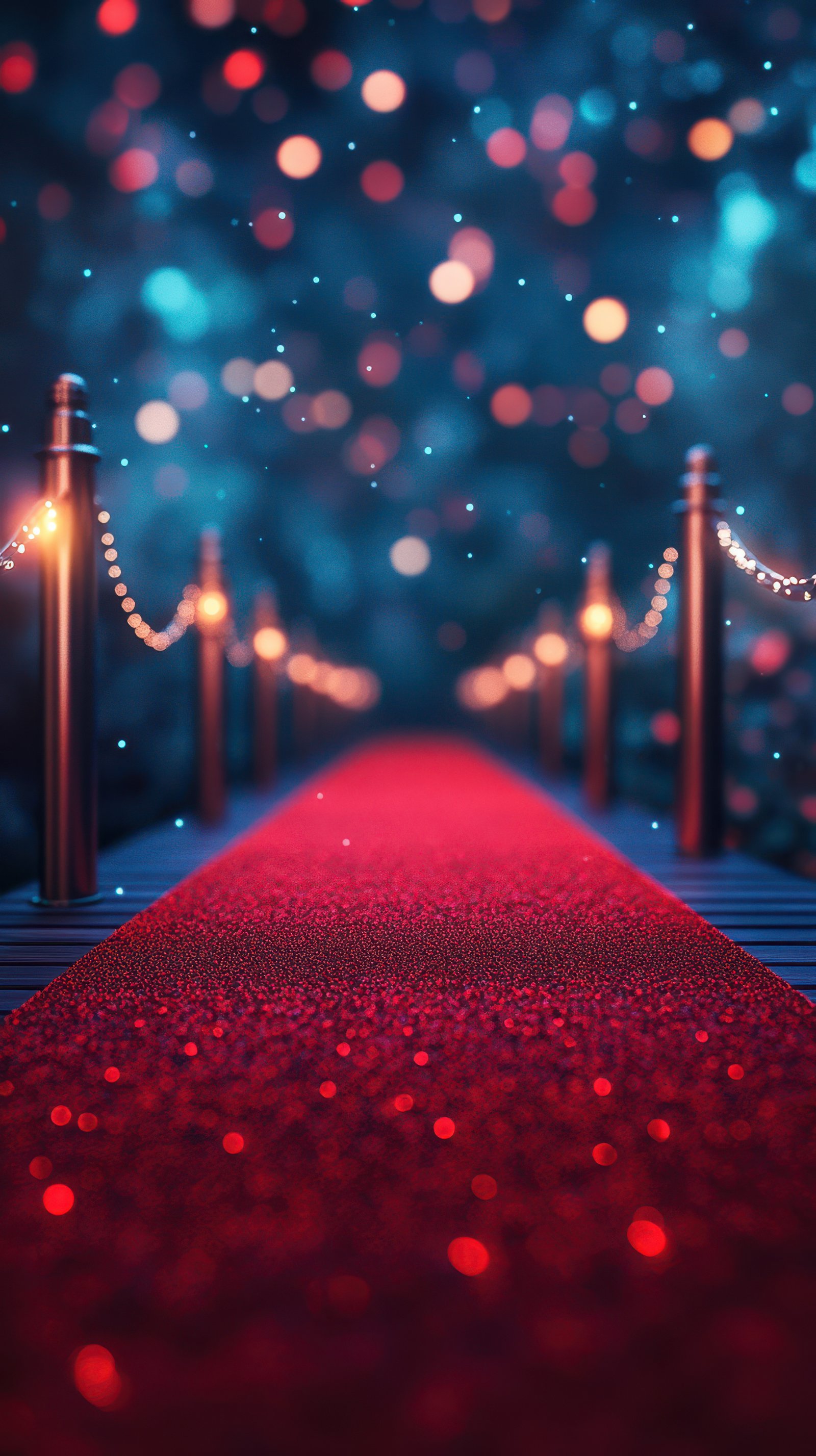 Red carpet leads to a dazzling entrance illuminated by soft glowing lights at a nighttime event